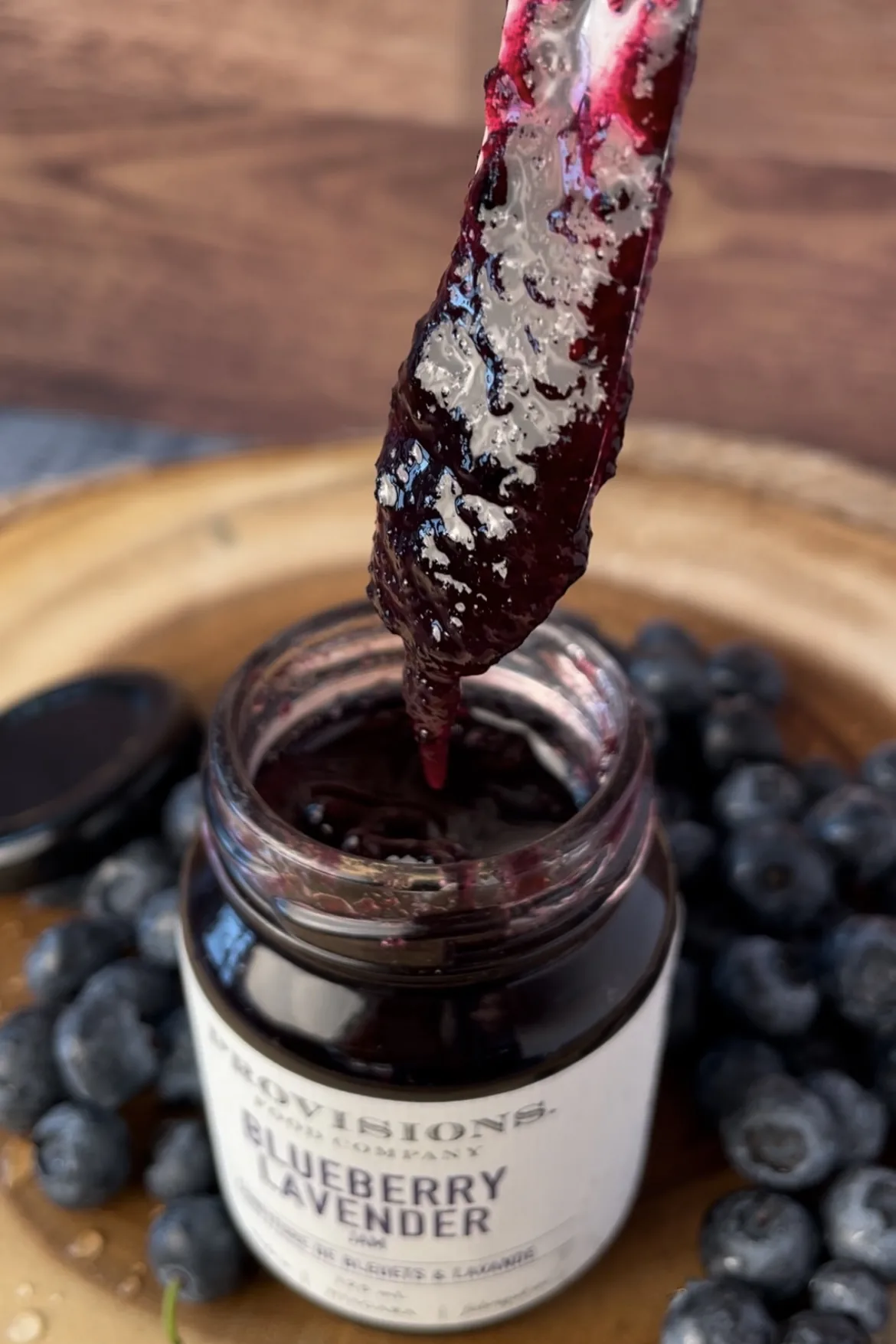 Blueberry lavender preserve with fresh blueberries