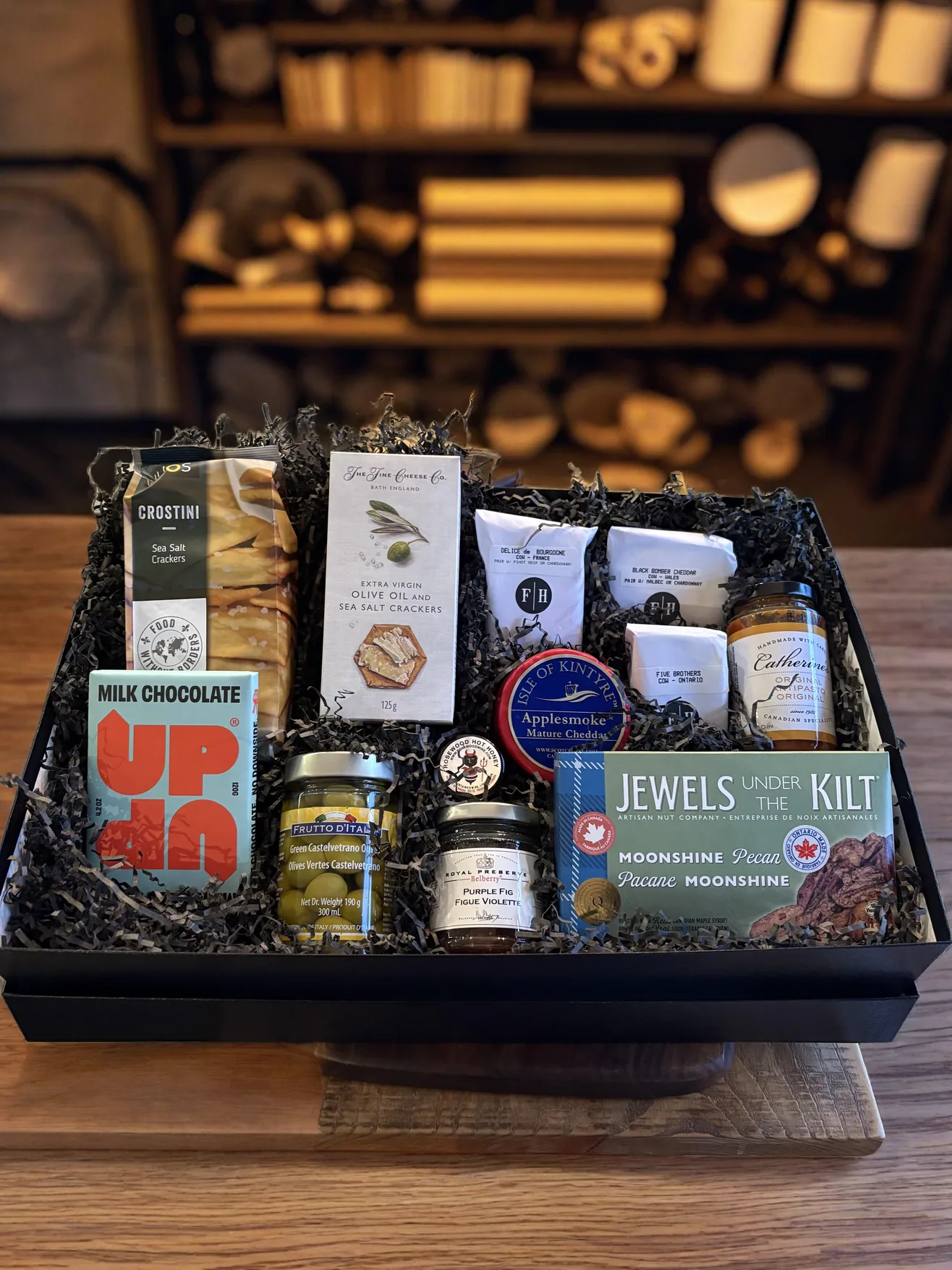 Large Gift Box with artisan cheeses, crackers, preserves, chocolate and nuts