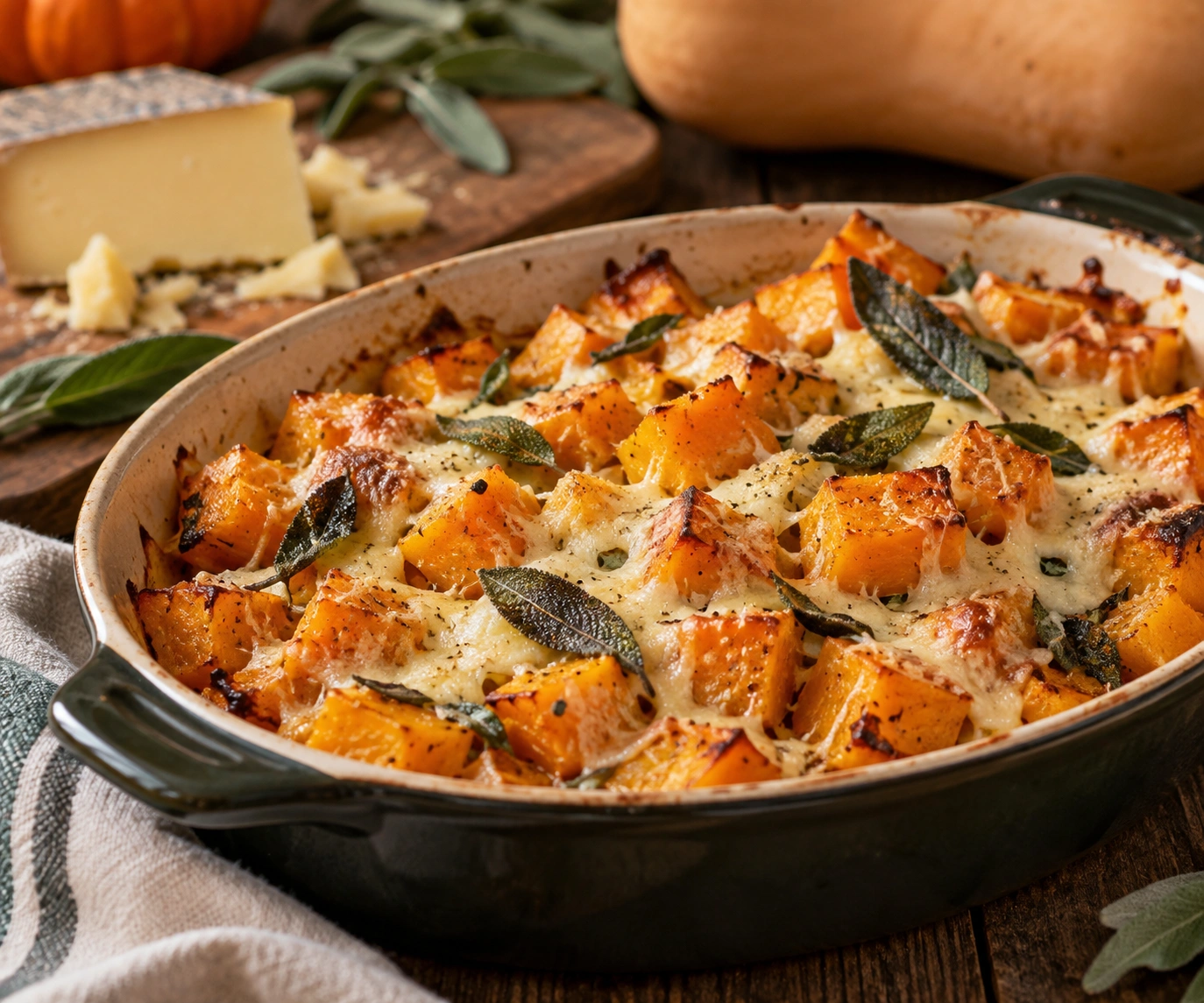 Roasted butternut squash and sage with melted Gruyère